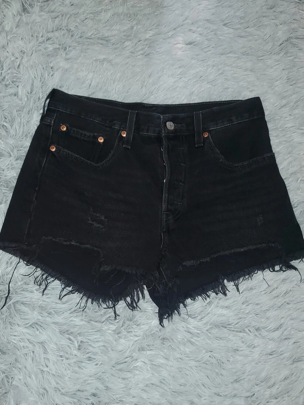 **Levi’s Black Denim Cutoff Shorts Women’s Distressed Frayed Hem High Rise**
